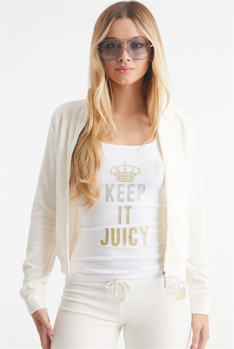 Juicy Couture Keep It Juicy Puuvilla Velour Mockneck Track Jacket Valkoinen | JC-SN651541