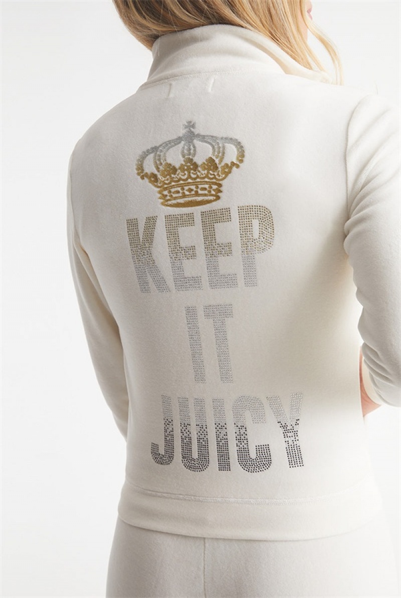 Juicy Couture Keep It Juicy Puuvilla Velour Mockneck Track Jacket Valkoinen | JC-SN651541