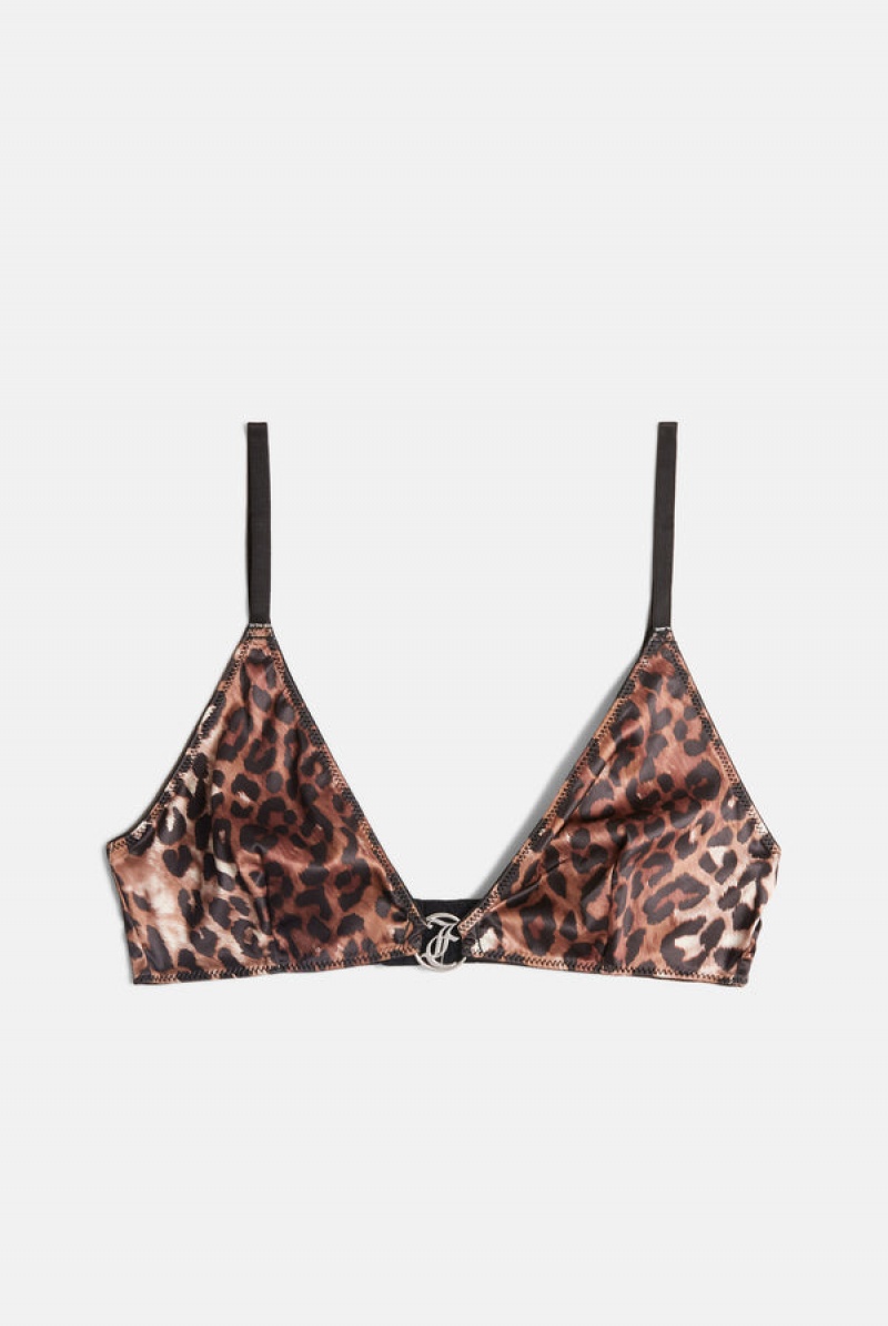 Juicy Couture Leopard Print Satin Charm Triangle Bra Mustat | JC-SN652261