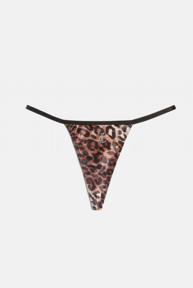 Juicy Couture Leopard Print Satin T-bar Charm Ranne Mustat | JC-SN652262