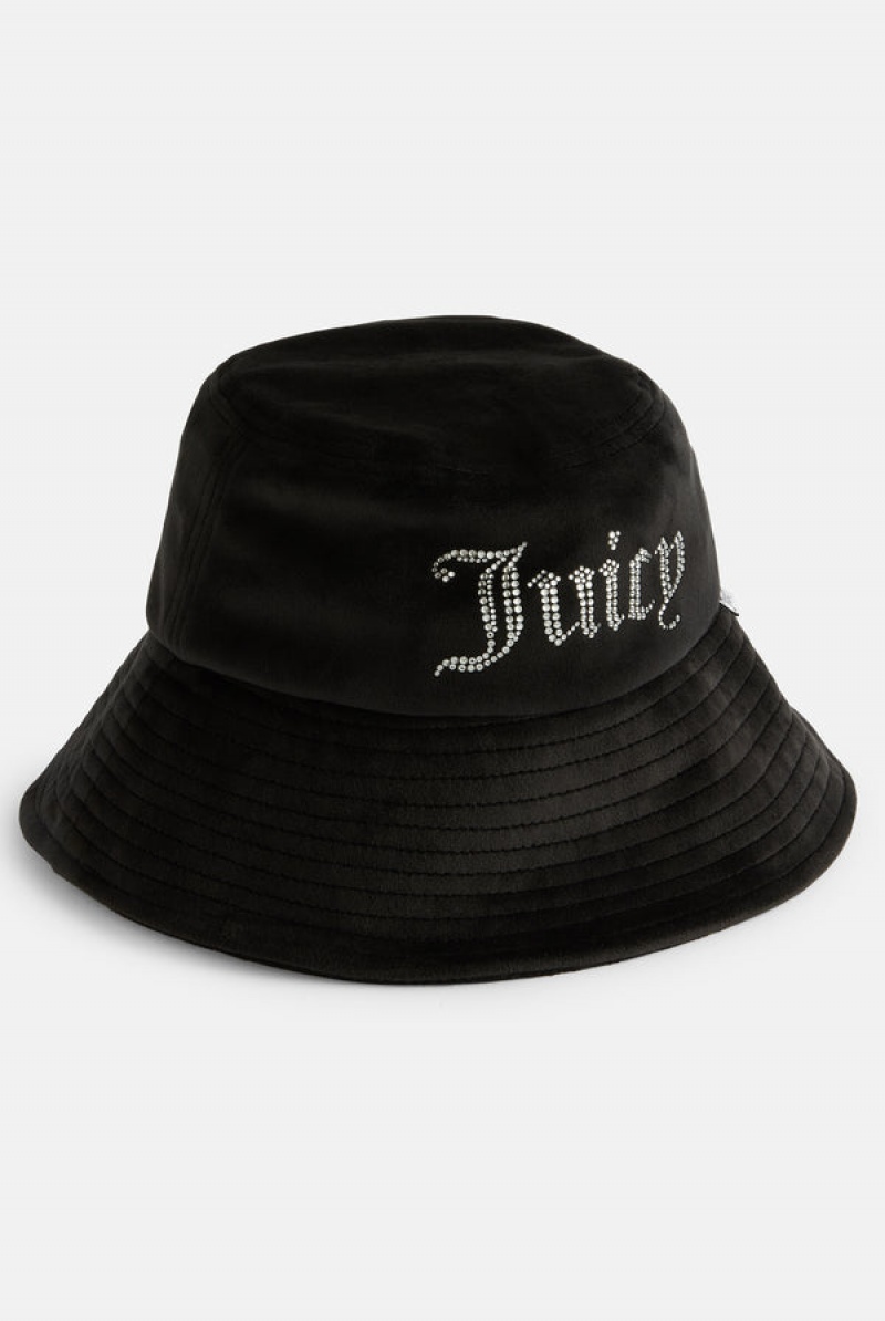 Juicy Couture Leveät Brim Velour Bucket Hat Mustat | JC-SN652341