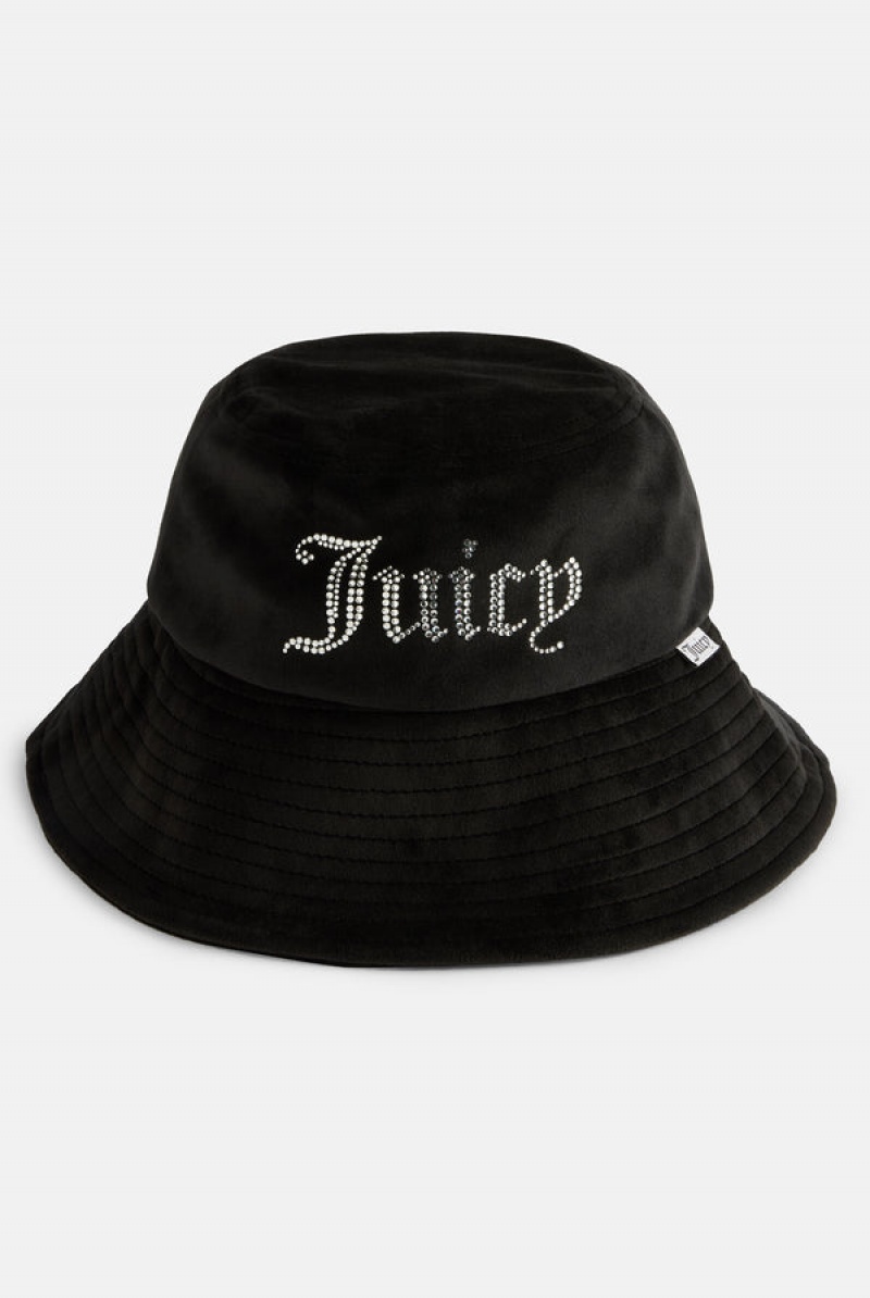 Juicy Couture Leveät Brim Velour Bucket Hat Mustat | JC-SN652341