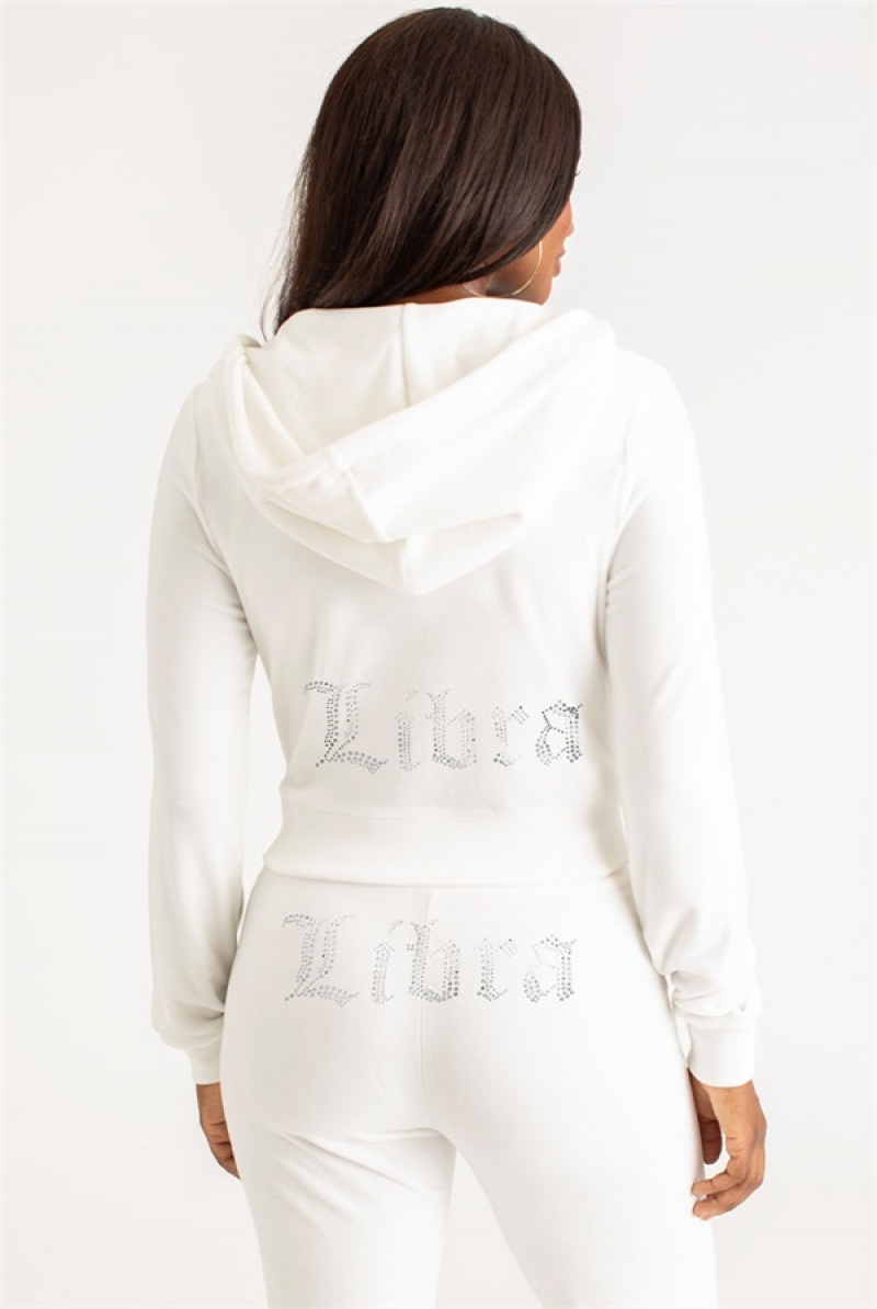 Juicy Couture Libra Big Bling Velour Hoodie Valkoinen | JC-SN651551