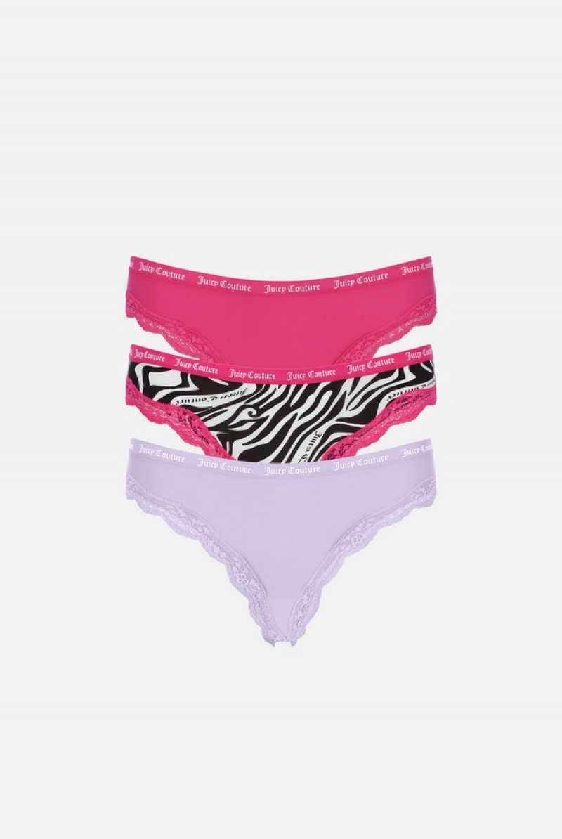 Juicy Couture Microfiber Pitsi Trim Thongs Pack X 3 Monivärinen | JC-SN652239