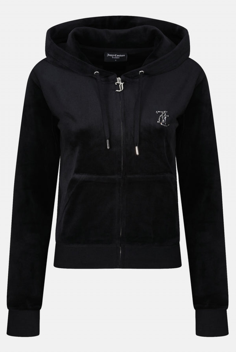 Juicy Couture Mixed Crystal Classic Velour Robertson Hoodie Mustat | JC-SN652066