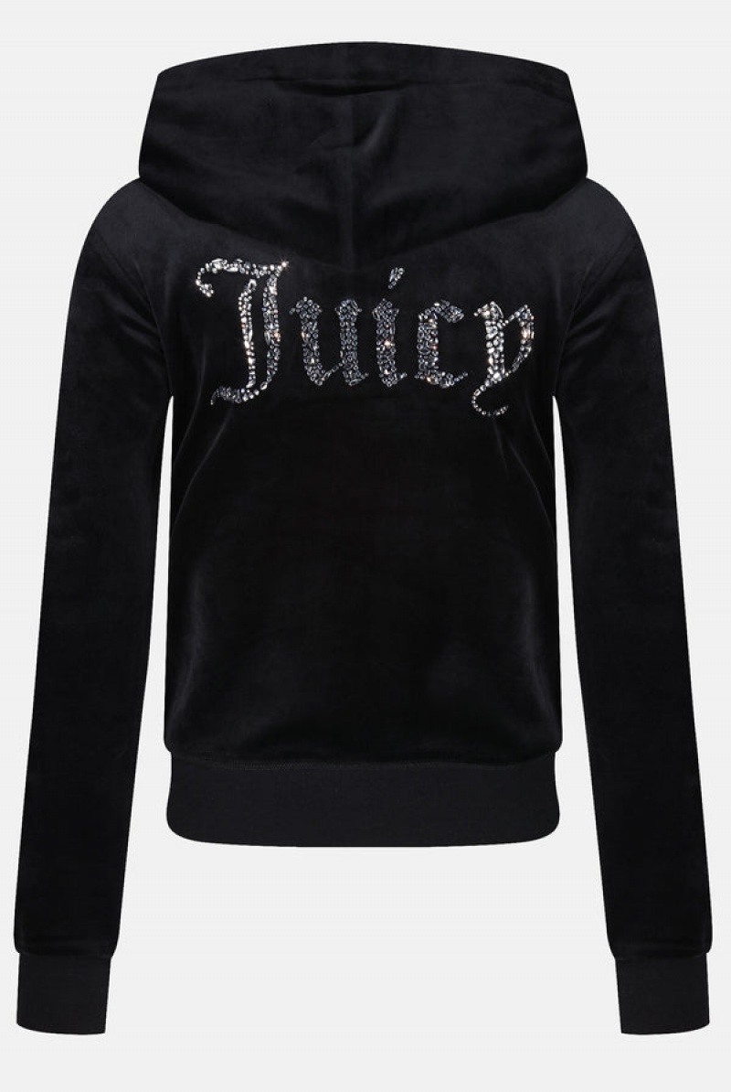 Juicy Couture Mixed Crystal Classic Velour Robertson Hoodie Mustat | JC-SN652066