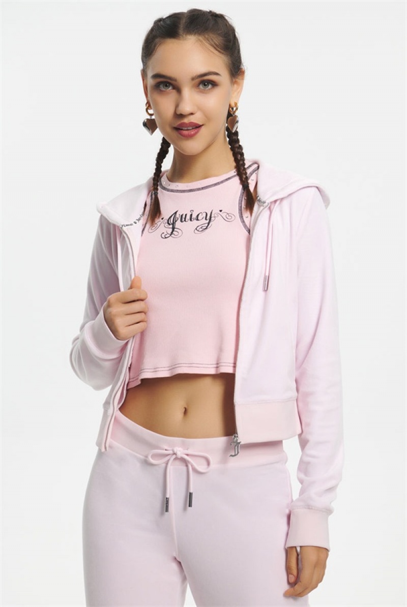 Juicy Couture Mixed Jewels Velour Hoodie Vaaleanpinkki | JC-SN651582