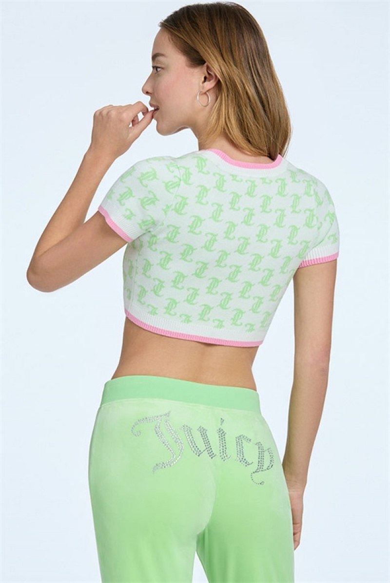 Juicy Couture Monogram Cropped Knit Top Vihreä | JC-SN651515