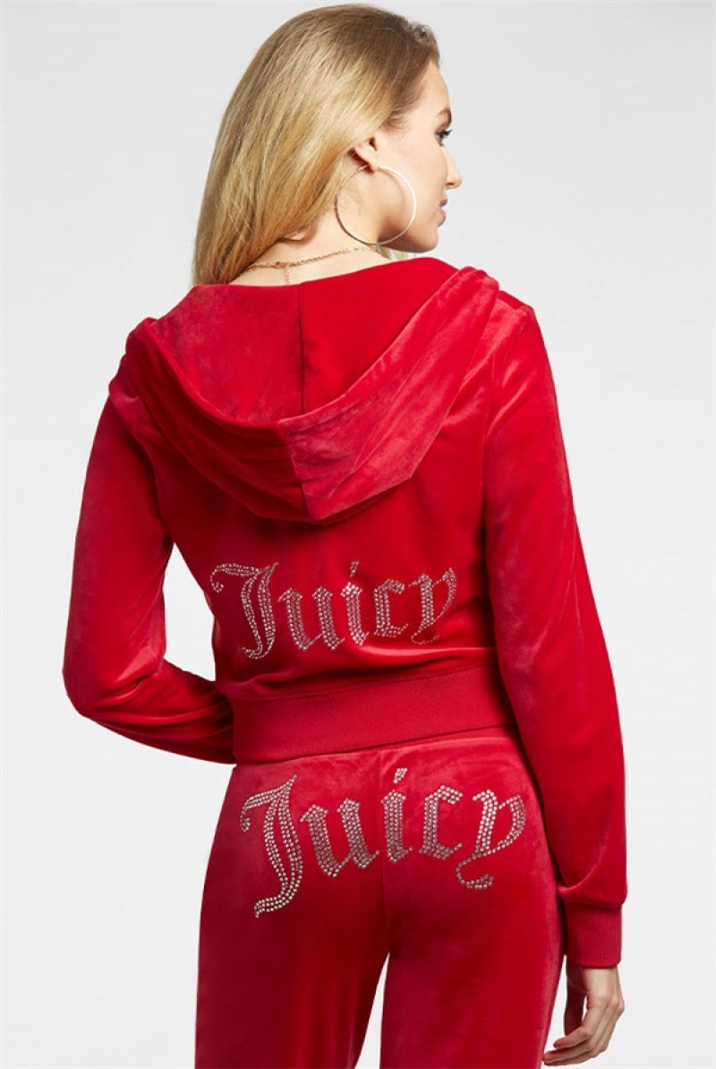 Juicy Couture Og Big Bling Velour Hoodie Punainen | JC-SN651532