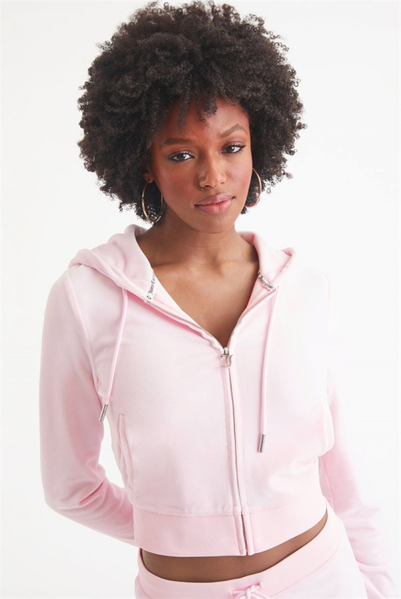 Juicy Couture Og Big Bling Velour Hoodie Vaaleanpinkki | JC-SN651542