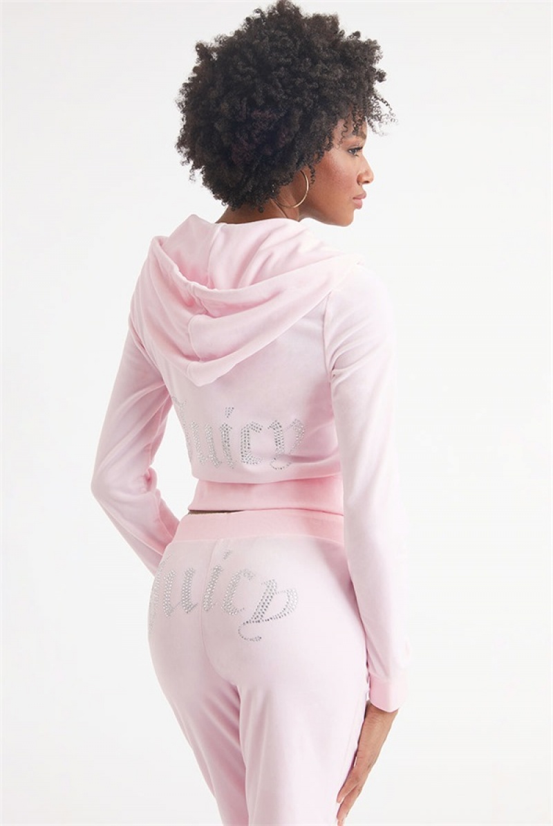 Juicy Couture Og Big Bling Velour Hoodie Vaaleanpinkki | JC-SN651542