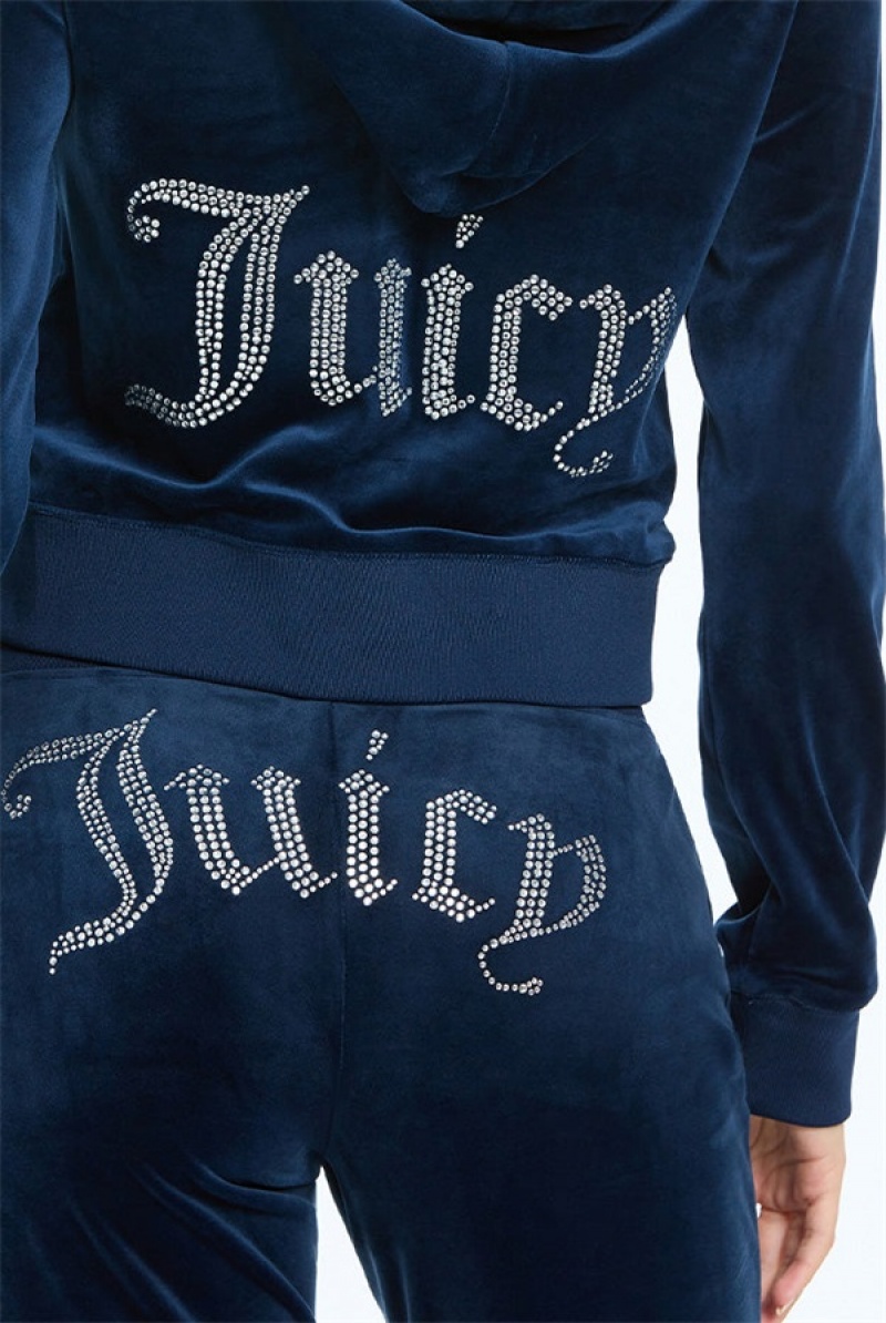 Juicy Couture Og Big Bling Velour Hoodie Sininen | JC-SN651565