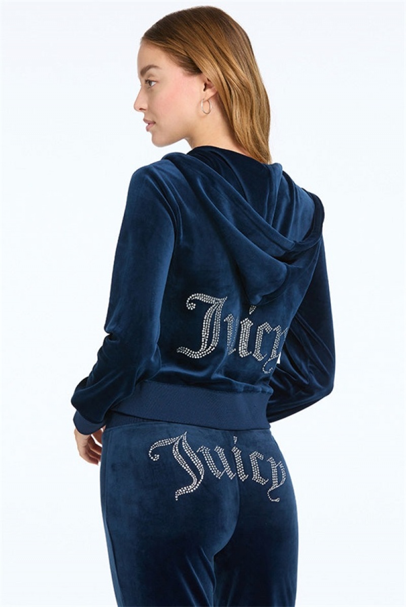 Juicy Couture Og Big Bling Velour Hoodie Sininen | JC-SN651565