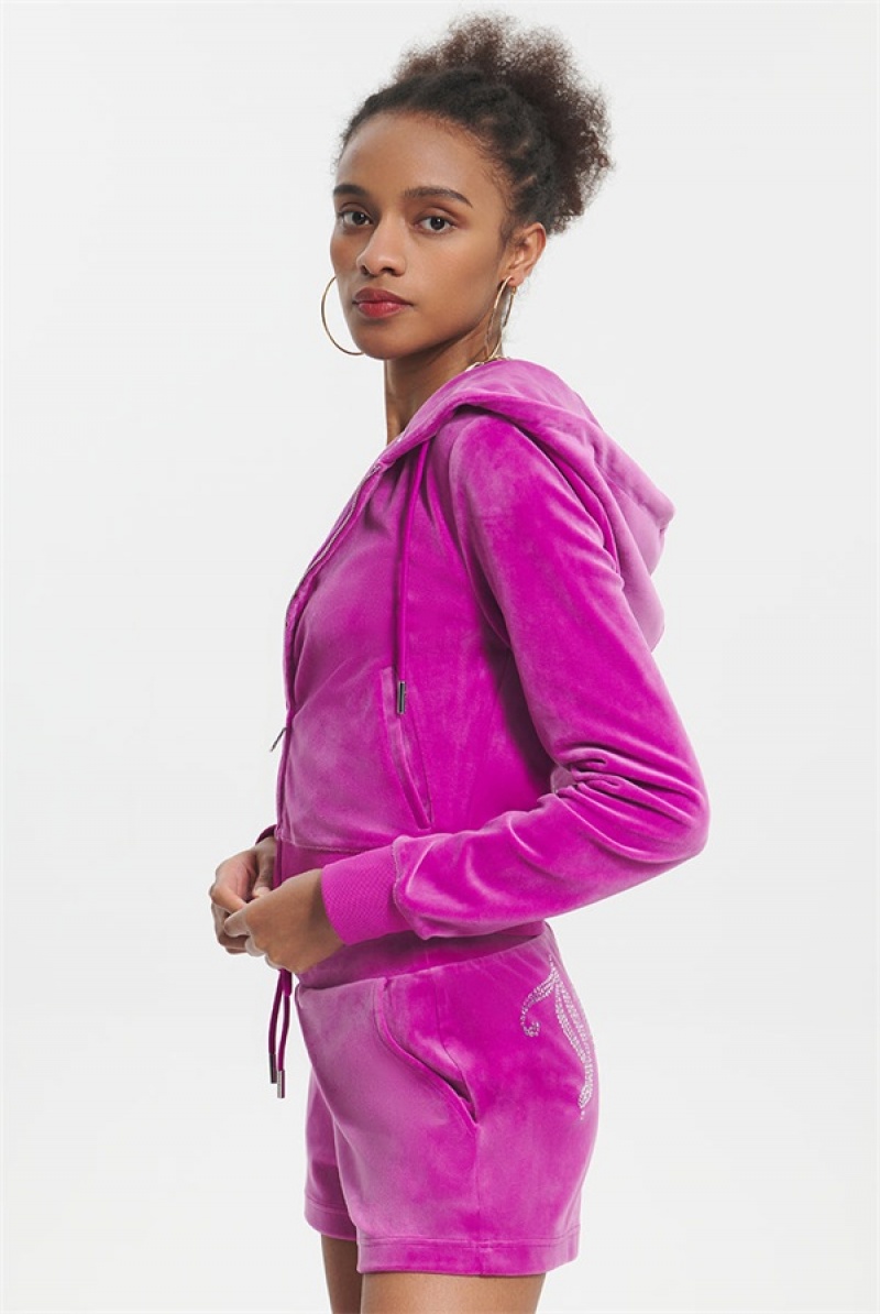 Juicy Couture Og Big Bling Velour Hoodie Violetit | JC-SN651575