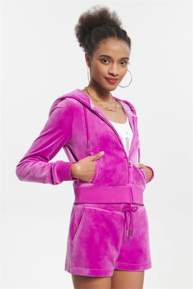 Juicy Couture Og Big Bling Velour Hoodie Violetit | JC-SN651575