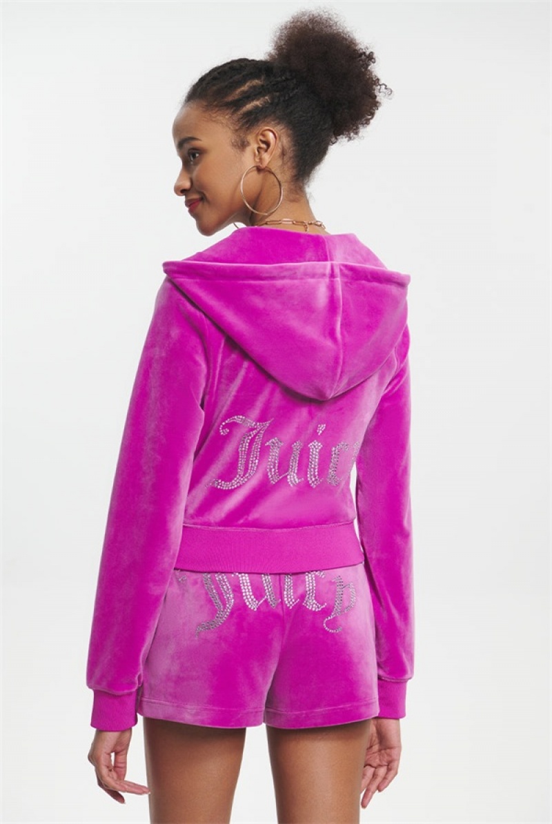 Juicy Couture Og Big Bling Velour Hoodie Violetit | JC-SN651575