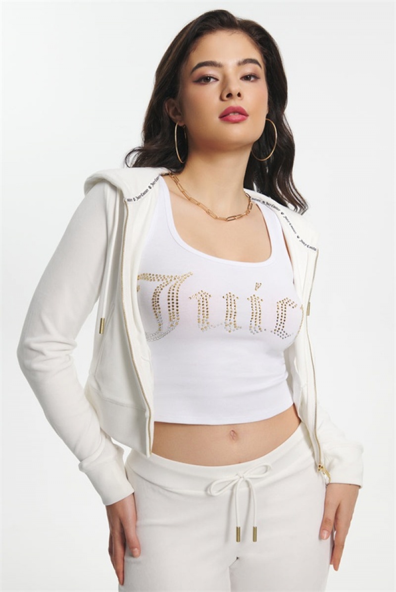 Juicy Couture Ombre Big Bling Velour Hoodie Valkoinen | JC-SN651573