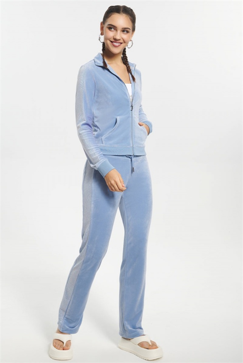 Juicy Couture Ombre Bling Cropped Velour Track Jacket Sininen | JC-SN651588