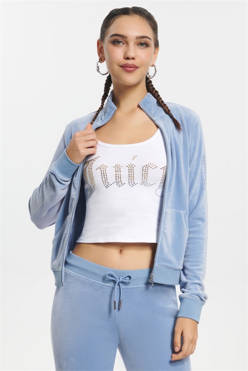 Juicy Couture Ombre Bling Cropped Velour Track Jacket Sininen | JC-SN651588