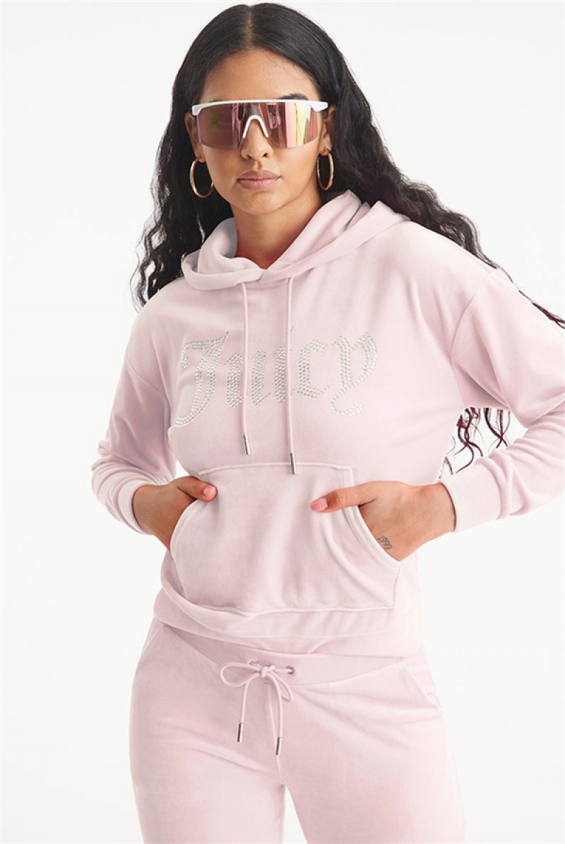 Juicy Couture Oversized Big Bling Velour Hoodie Vaaleanpinkki | JC-SN651545