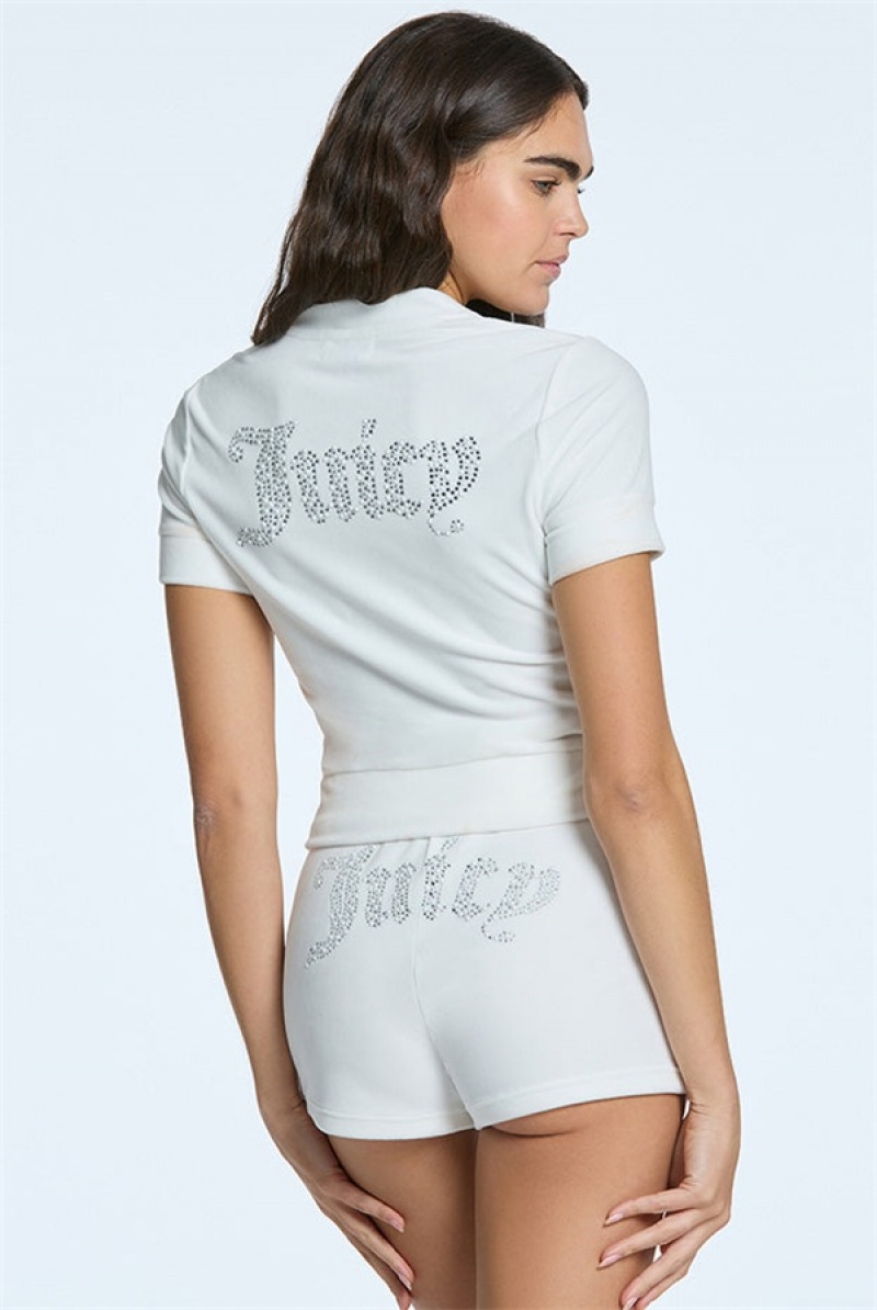 Juicy Couture Pearly Big Bling Lyhyt Sleeve Velour Zip Up Kerma | JC-SN651520