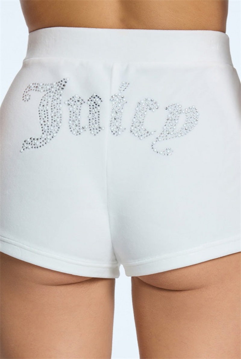 Juicy Couture Pearly Big Bling Velour Booty Shorts Kerma | JC-SN651813