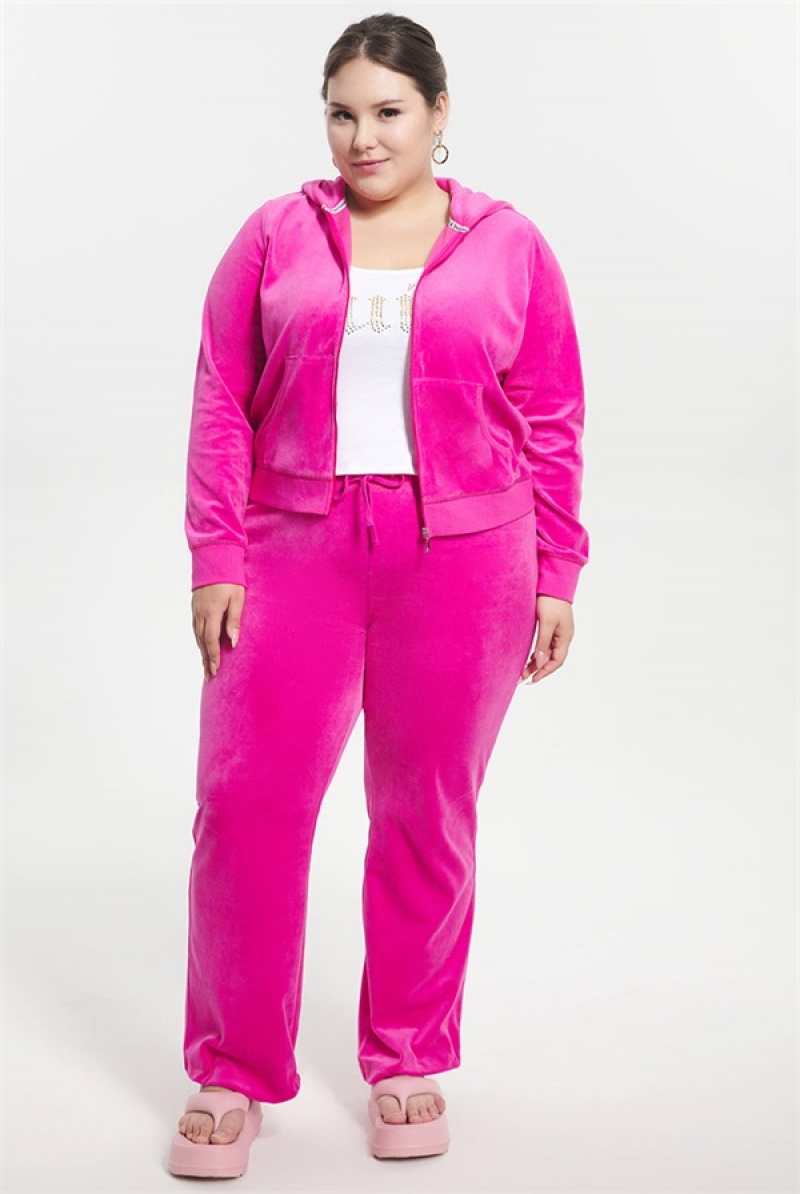 Juicy Couture Plus-size Classic Puuvilla Velour Hoodie Pinkki | JC-SN651524