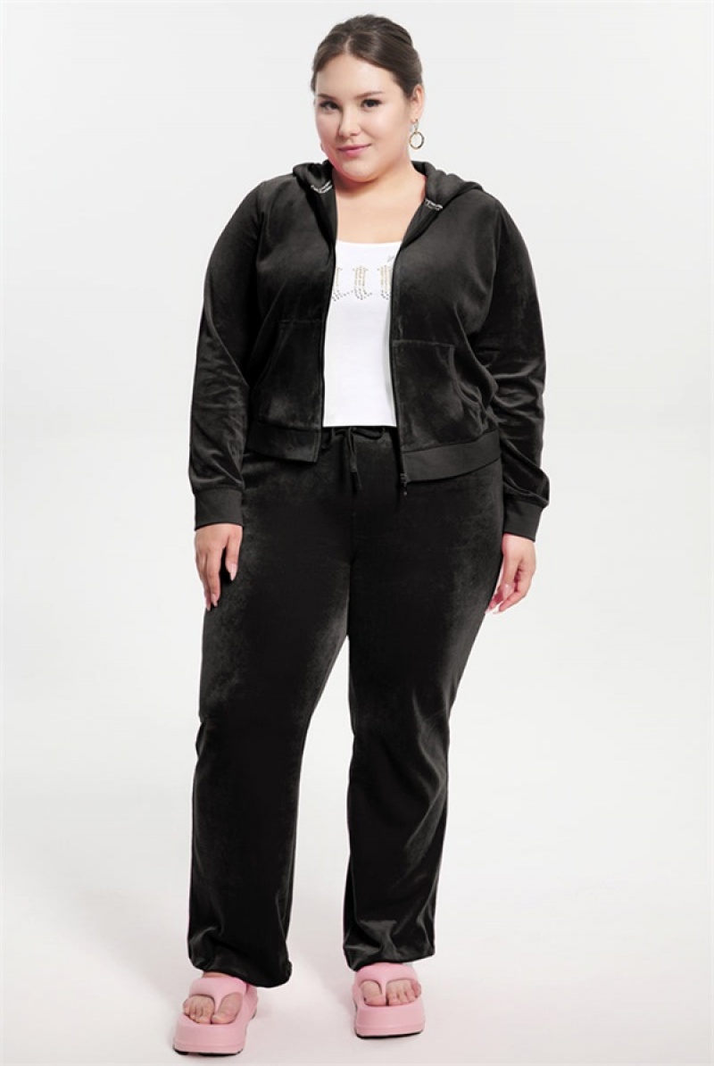 Juicy Couture Plus-size Classic Puuvilla Velour Hoodie Mustat | JC-SN651586