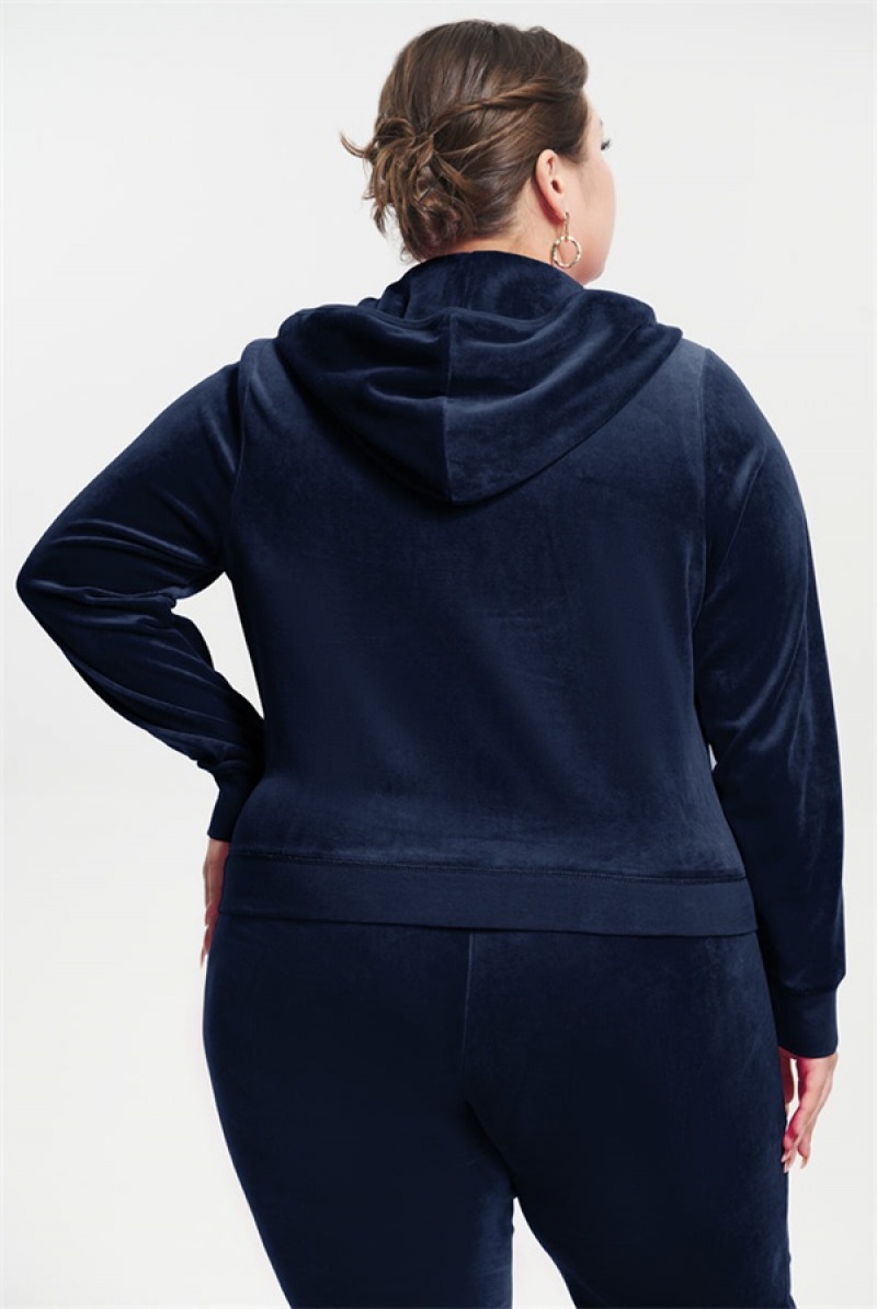 Juicy Couture Plus-size Classic Puuvilla Velour Hoodie Sininen | JC-SN651590