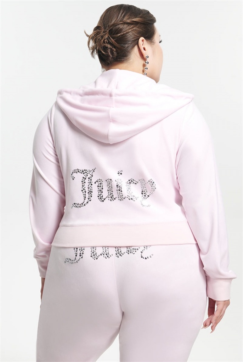 Juicy Couture Plus-size Mixed Jewels Velour Hoodie Vaaleanpinkki | JC-SN651583