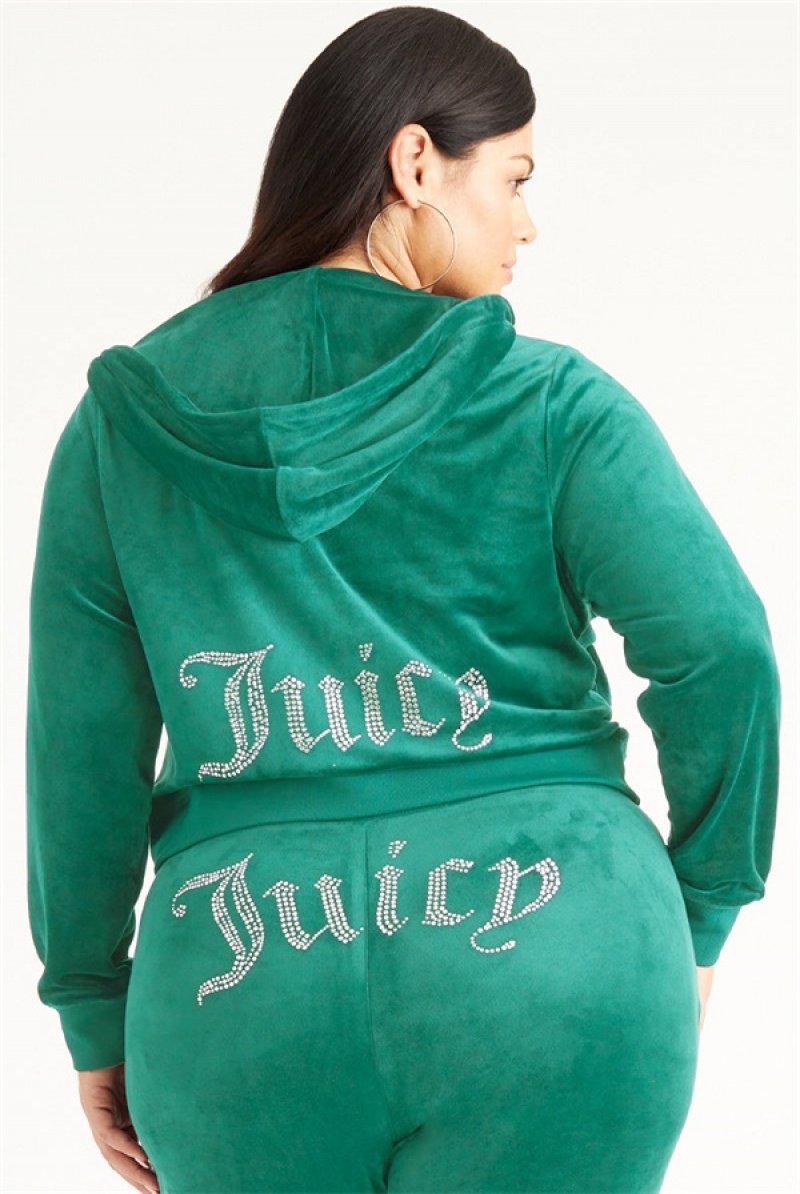 Juicy Couture Plus-size Og Big Bling Velour Hoodie Vihreä | JC-SN651528