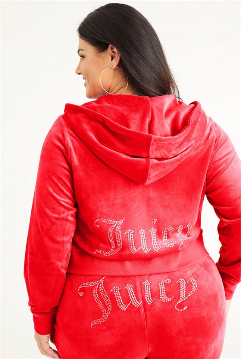 Juicy Couture Plus-size Og Big Bling Velour Hoodie Punainen | JC-SN651559