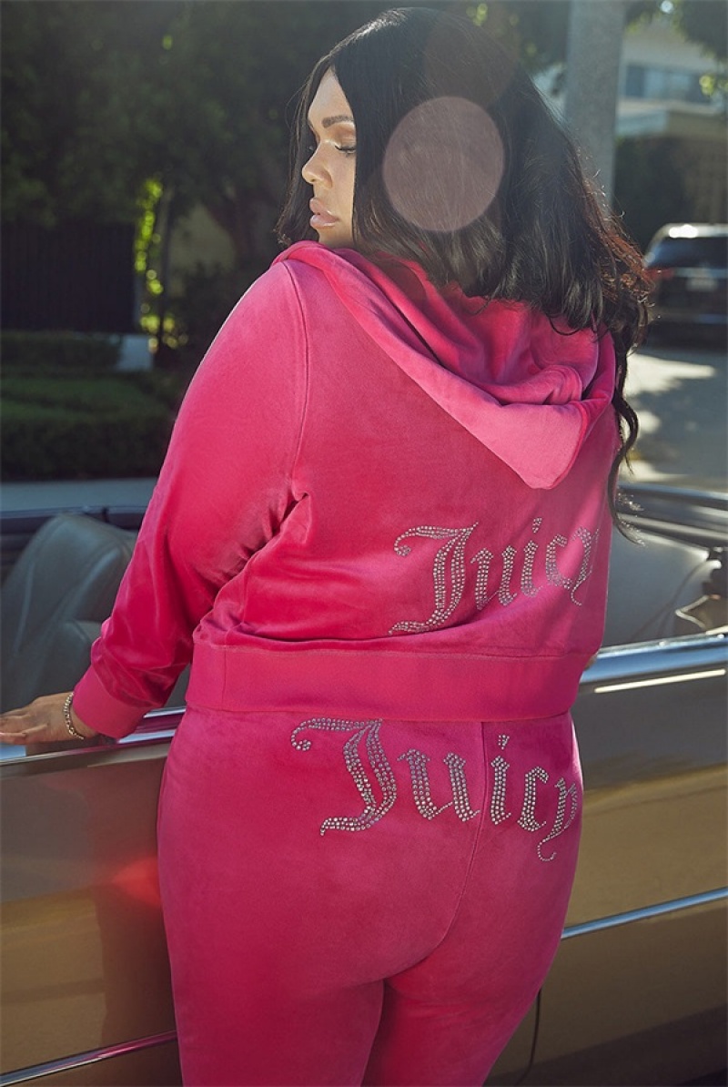 Juicy Couture Plus-size Og Big Bling Velour Hoodie Pinkki | JC-SN651564