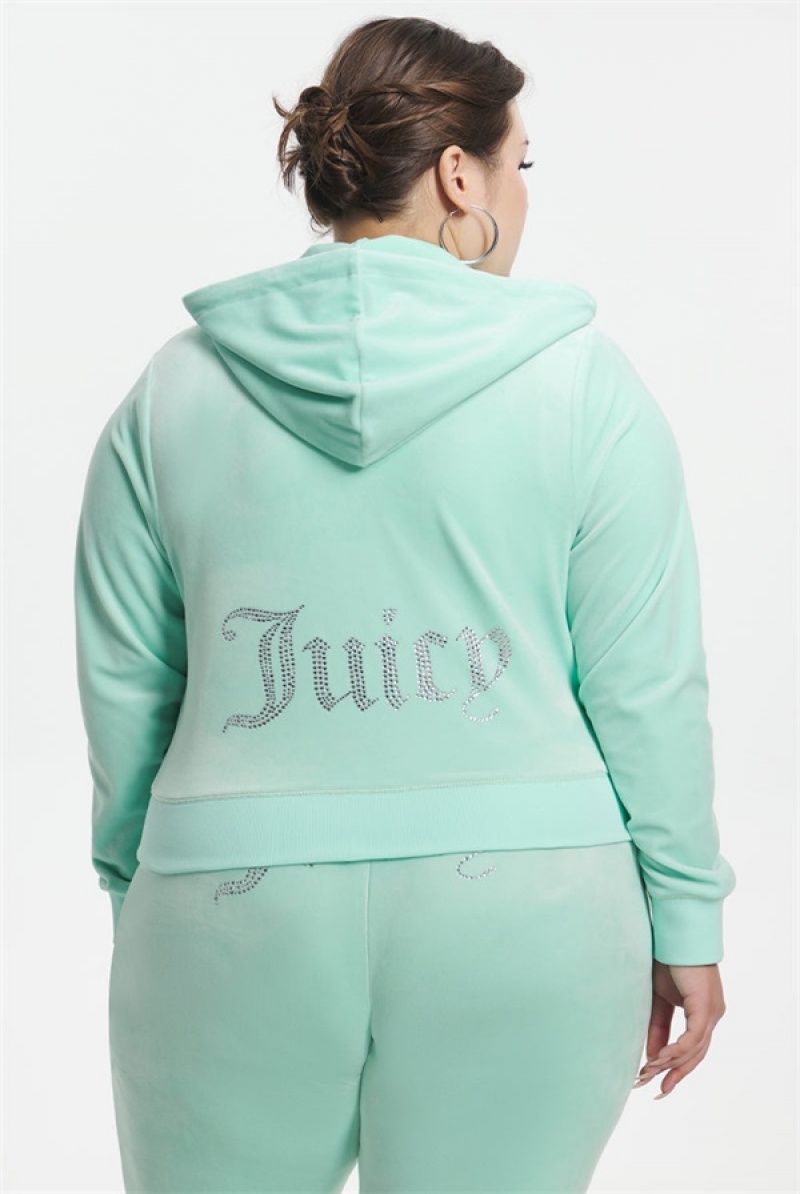 Juicy Couture Plus-size Og Big Bling Velour Hoodie Minttu | JC-SN651576