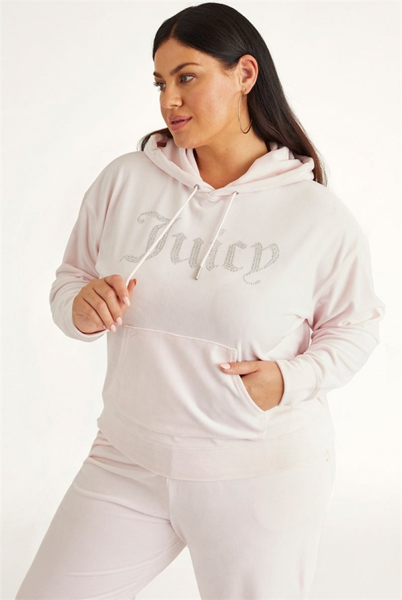 Juicy Couture Plus-size Oversized Bling Big Velour Hoodie Vaaleanpinkki | JC-SN651543