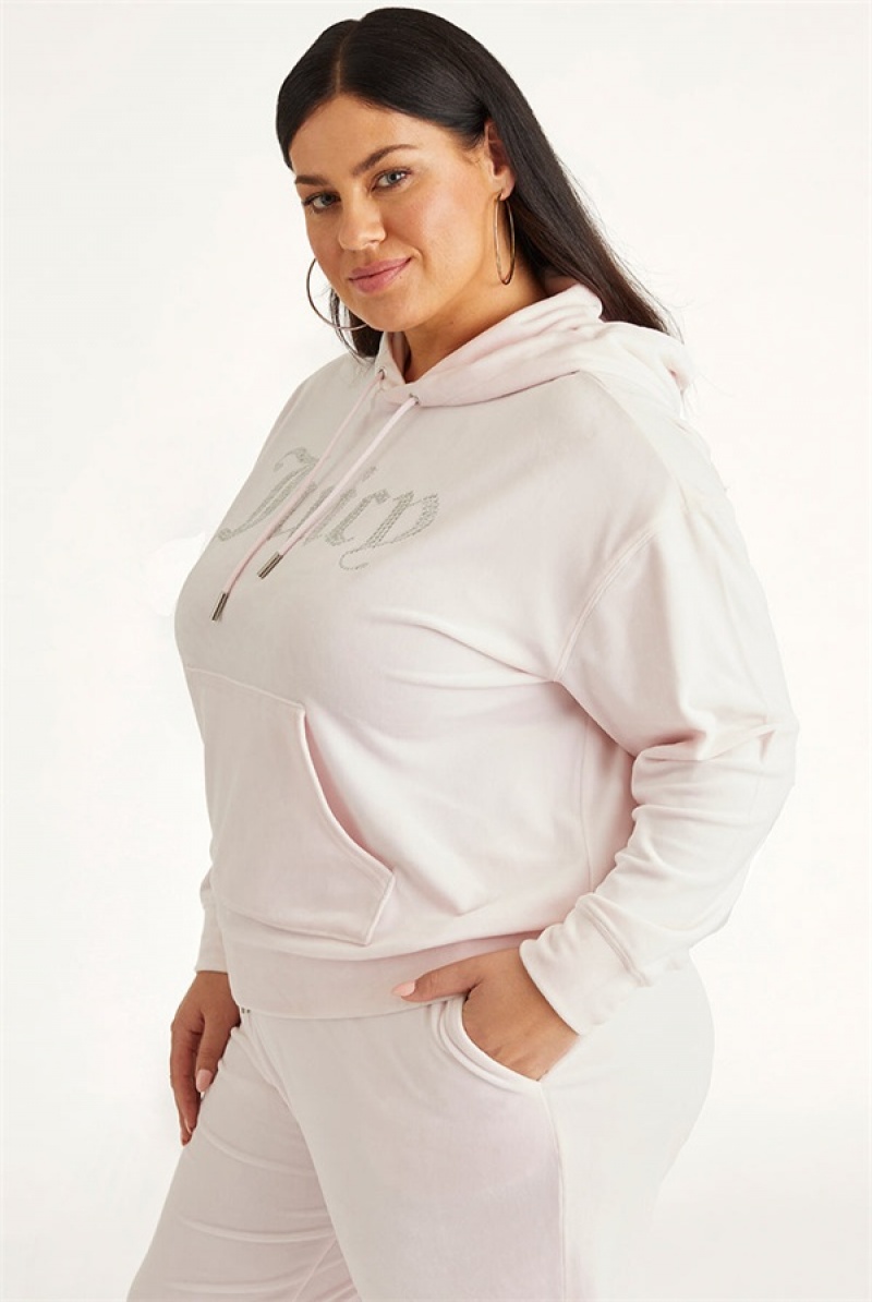 Juicy Couture Plus-size Oversized Bling Big Velour Hoodie Vaaleanpinkki | JC-SN651543