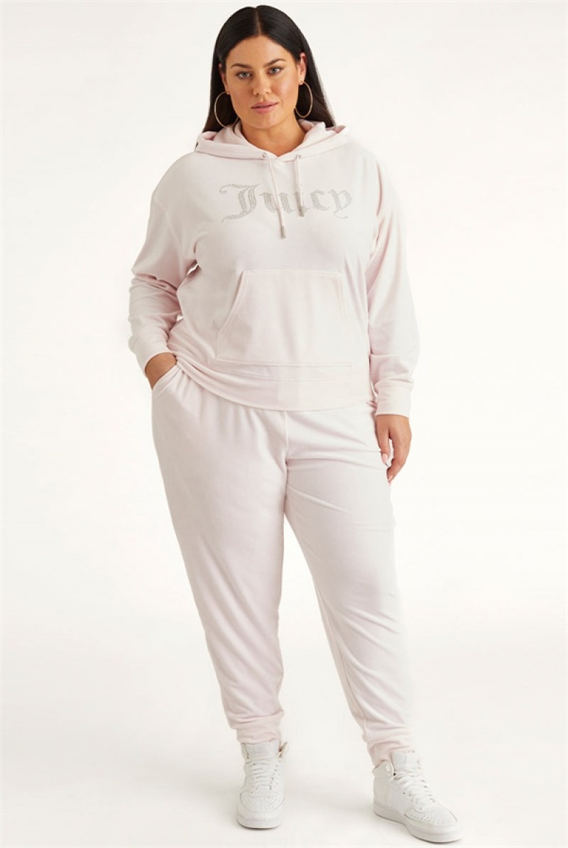 Juicy Couture Plus-size Oversized Bling Big Velour Hoodie Vaaleanpinkki | JC-SN651543