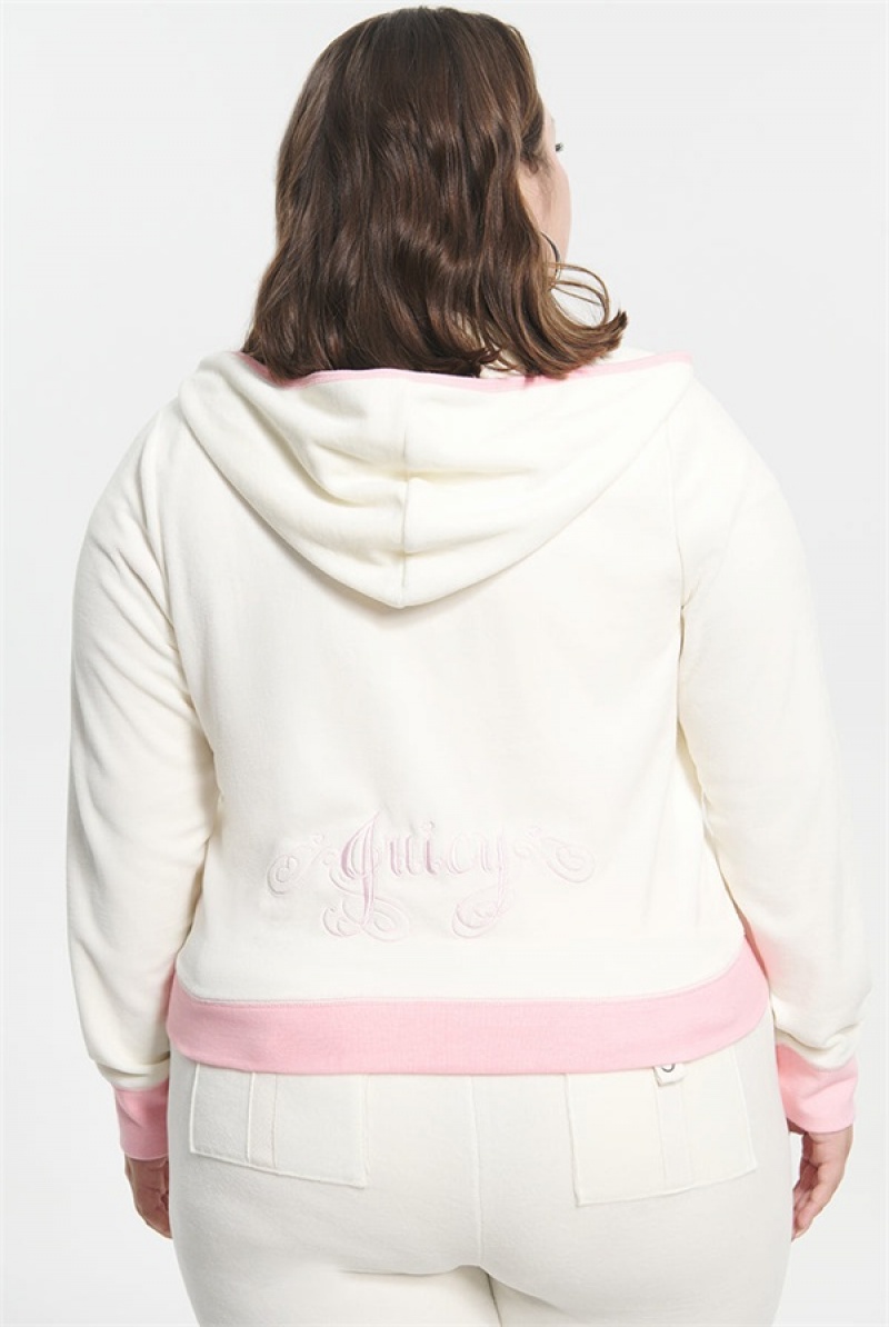 Juicy Couture Plus-size Sweetheart Puuvilla Velour Hoodie Valkoinen | JC-SN651579