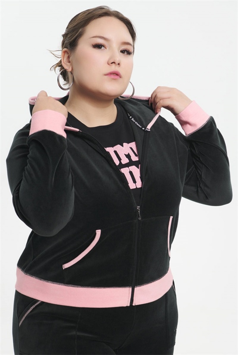 Juicy Couture Plus-size Sweetheart Puuvilla Velour Hoodie Mustat | JC-SN651581