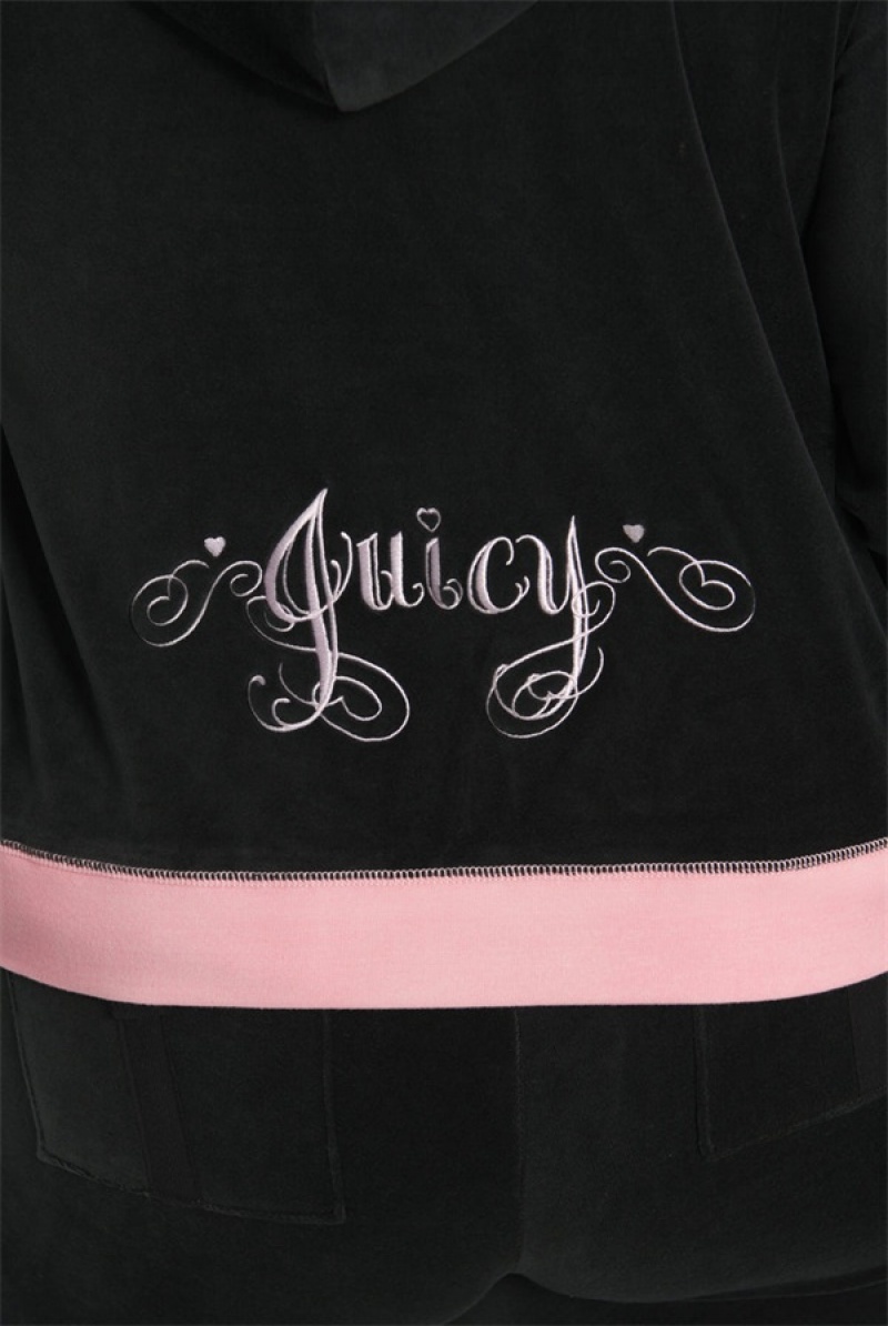 Juicy Couture Plus-size Sweetheart Puuvilla Velour Hoodie Mustat | JC-SN651581