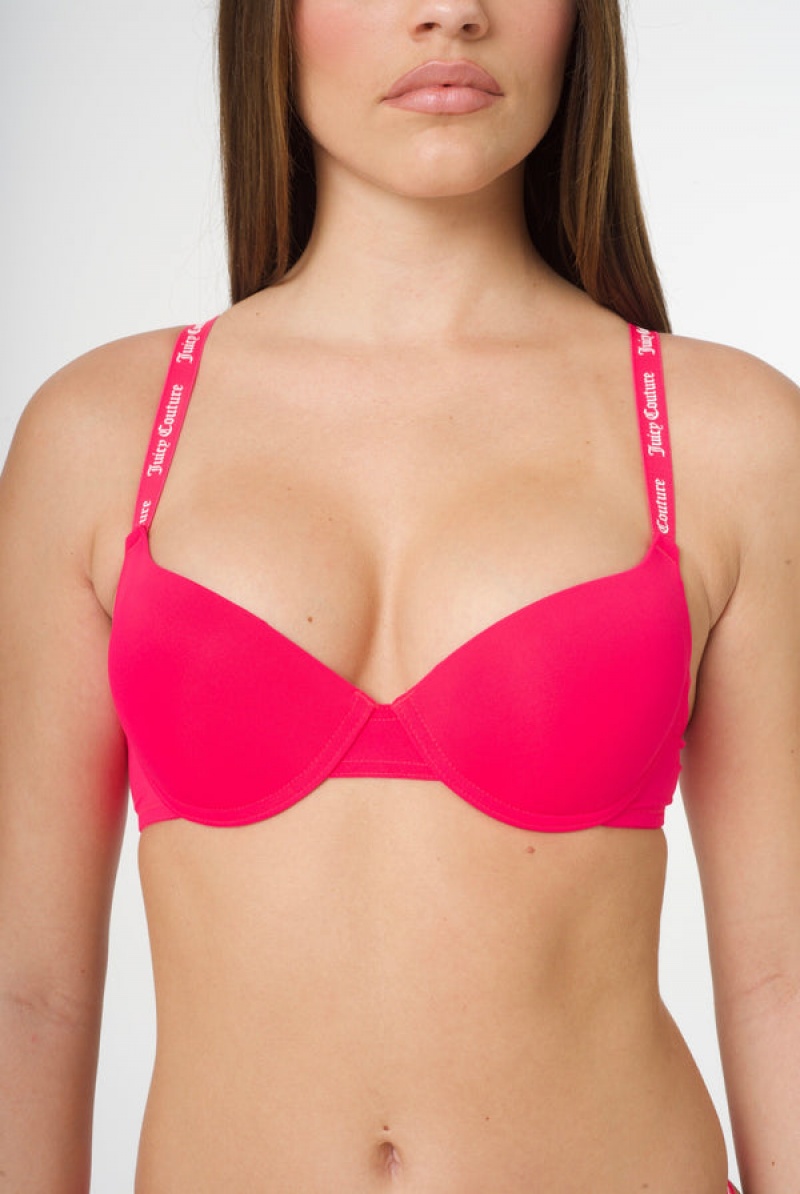 Juicy Couture Shiny Tape Logo Plunge Bra Pinkki | JC-SN652243