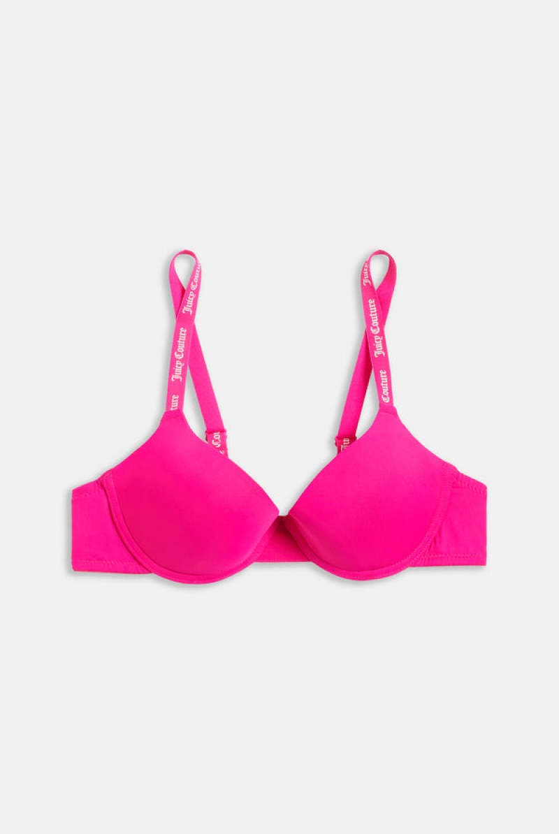 Juicy Couture Shiny Tape Logo Plunge Bra Pinkki | JC-SN652243