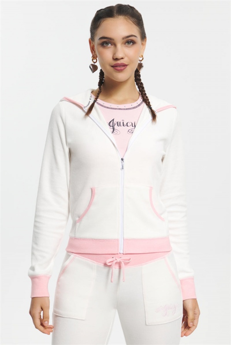 Juicy Couture Sweetheart Puuvilla Velour Hoodie Valkoinen | JC-SN651580