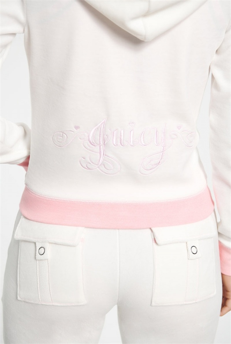 Juicy Couture Sweetheart Puuvilla Velour Hoodie Valkoinen | JC-SN651580