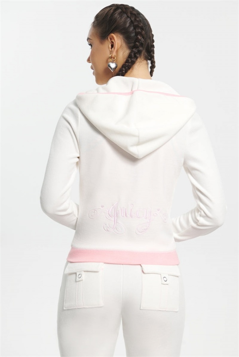 Juicy Couture Sweetheart Puuvilla Velour Hoodie Valkoinen | JC-SN651580