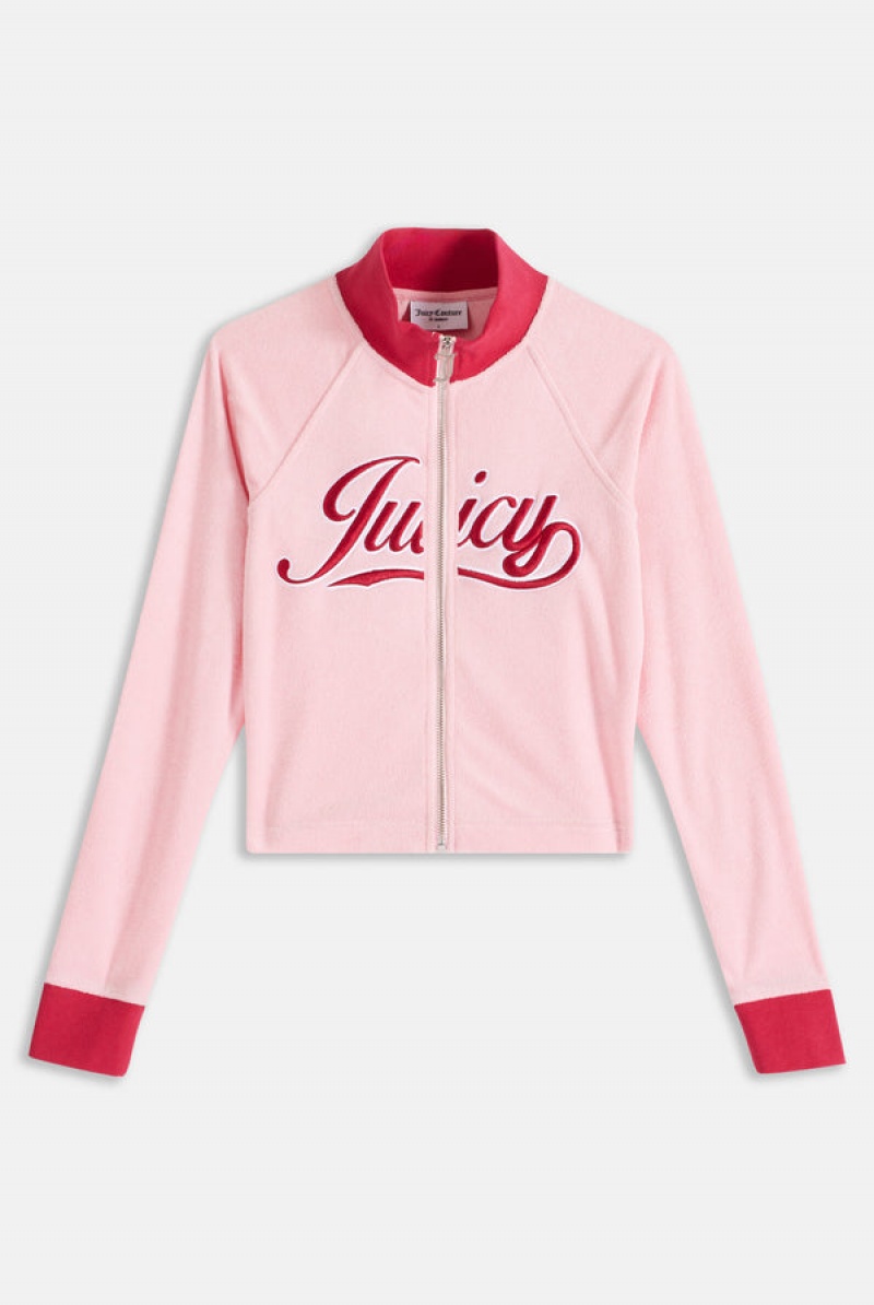 Juicy Couture Towelling Retro Logo Cropped Track Top Pinkki | JC-SN651951