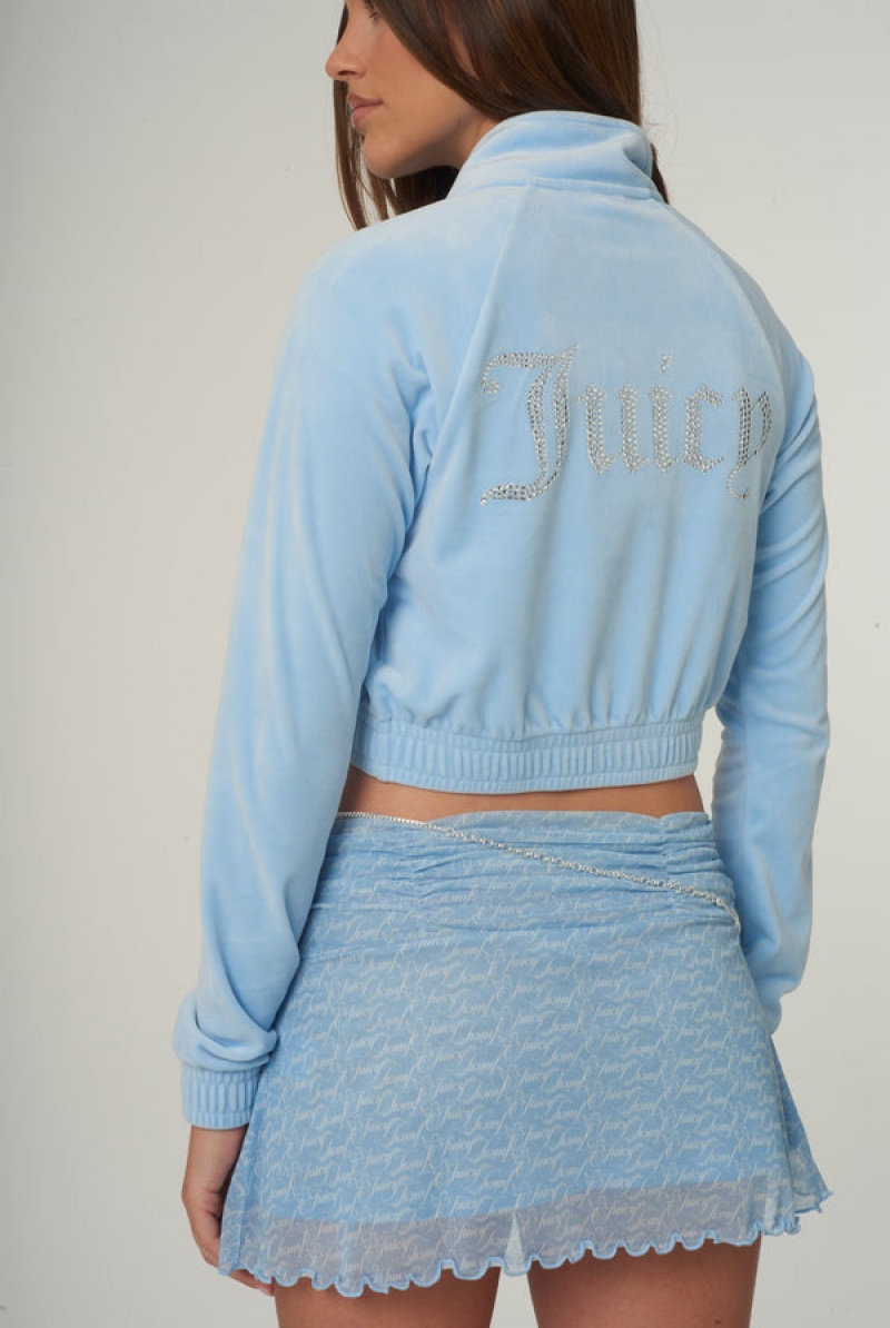 Juicy Couture Velour Diamante Cropped Tracktop Sininen | JC-SN651975