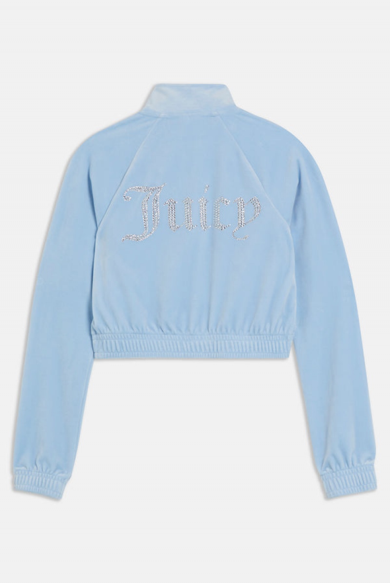 Juicy Couture Velour Diamante Cropped Tracktop Sininen | JC-SN651975