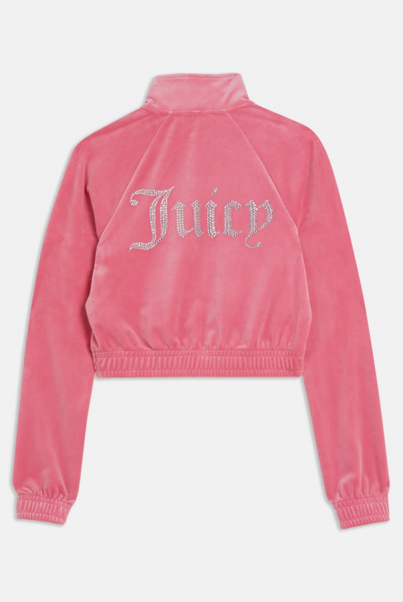 Juicy Couture Velour Diamante Cropped Tracktop Pinkki | JC-SN651977