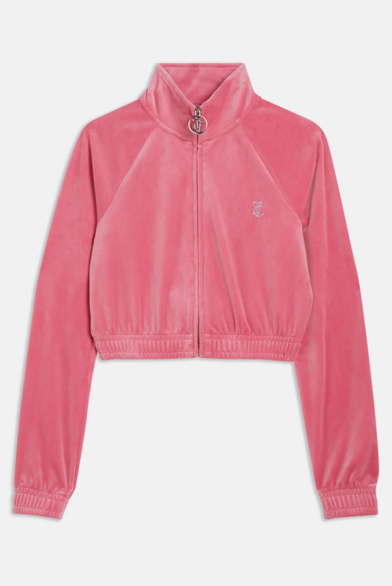 Juicy Couture Velour Diamante Cropped Tracktop Pinkki | JC-SN651977